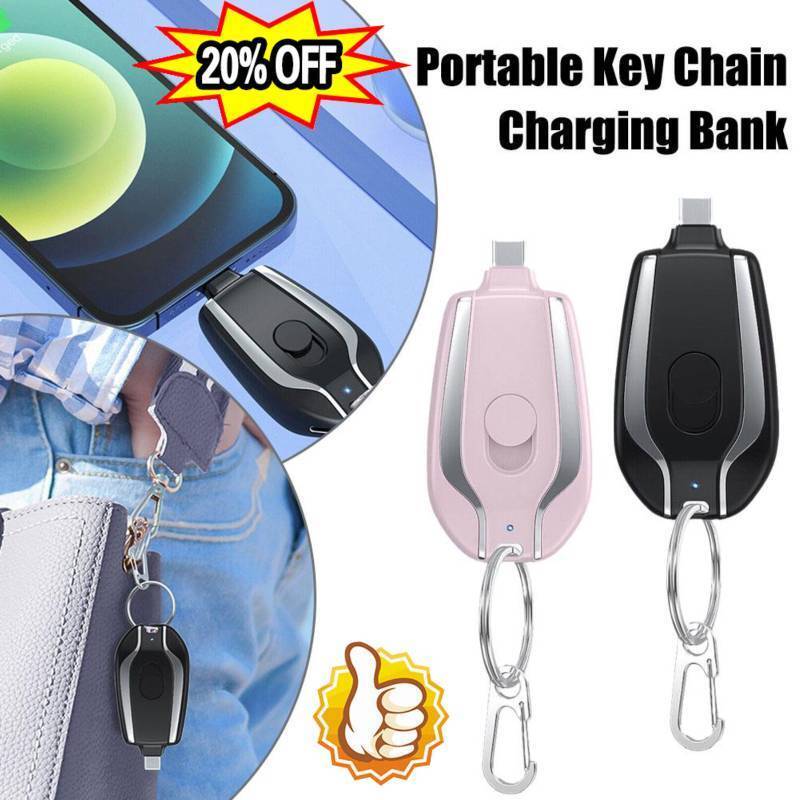 POWERCHAIN® | 1500mAh Rechargeable Keyring Pocket Power Bank for Android USB Type-C